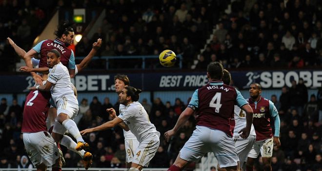 Andy Carroll: Scored a trademark header in the 77th minute to defeat Swansea City at Upton Park