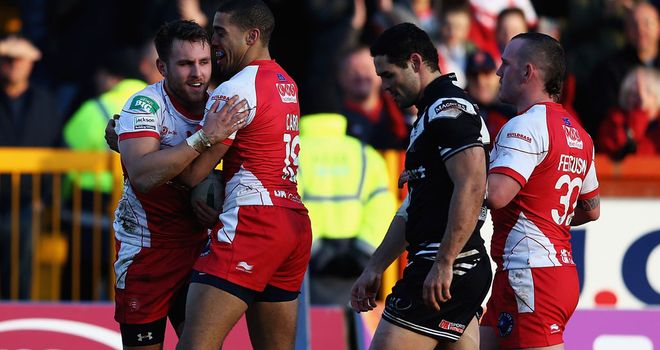 Chris Heil: Is congratulated after scoring one of the Hull KR tries