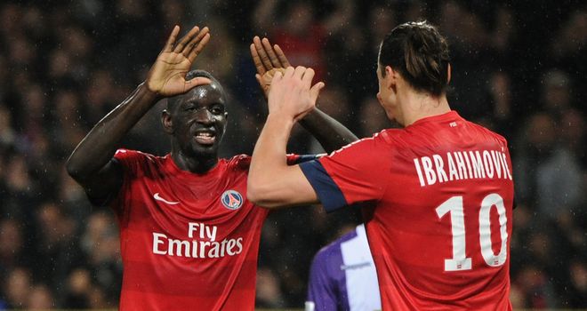 Mamadou Sakho is congratulated by Ibrahimovic