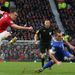 Phil Jones tries his luck with a shot for United in the first half at Old Trafford.