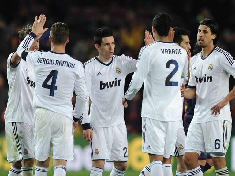 Real Madrid celebrate during their victory at Barcelona