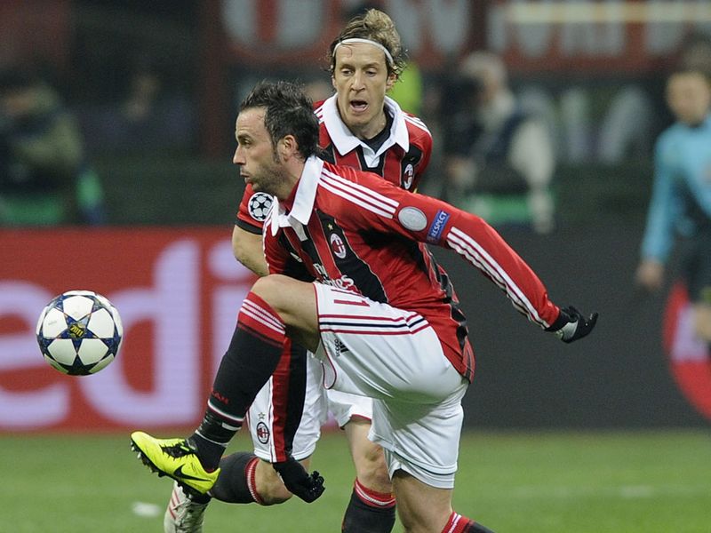 Giampaolo Pazzini takes hold of possession for AC Milan