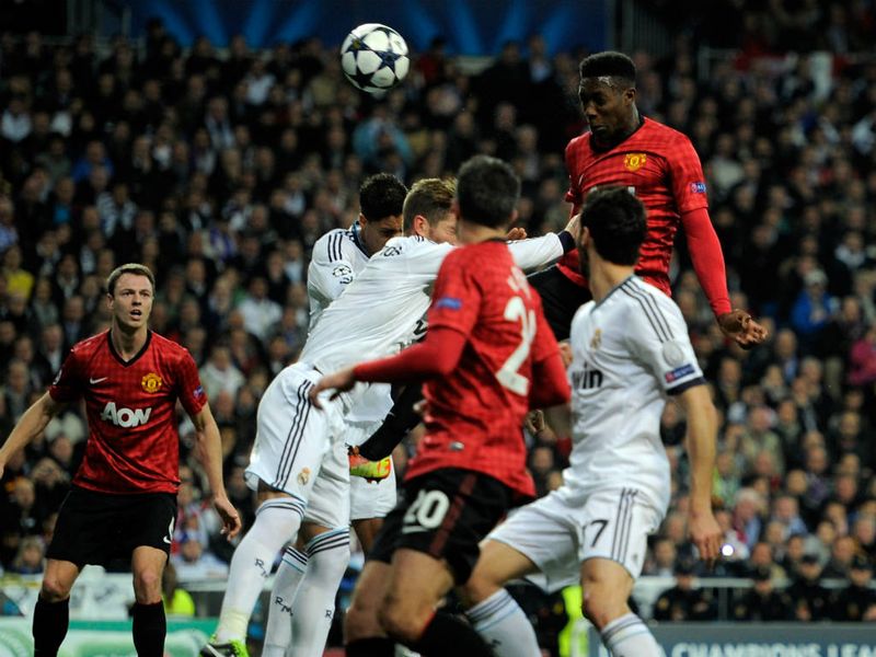 Danny Welbeck rises to head Manchester United into the lead at the Santiago Bernabeu