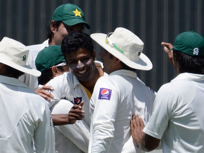 Debutant Ehsan Adil's first Test wicket was that of Graeme Smith, caught in the slips for five.