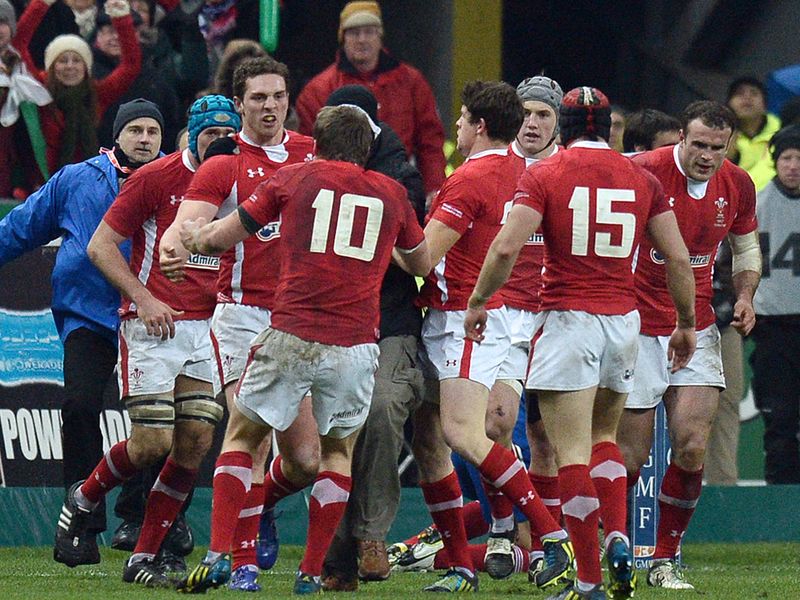 Welsh jubilation: The visitors are ecstatic after North's try