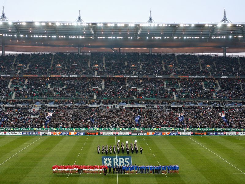 Ready for action: The two sides line up at Stade de France