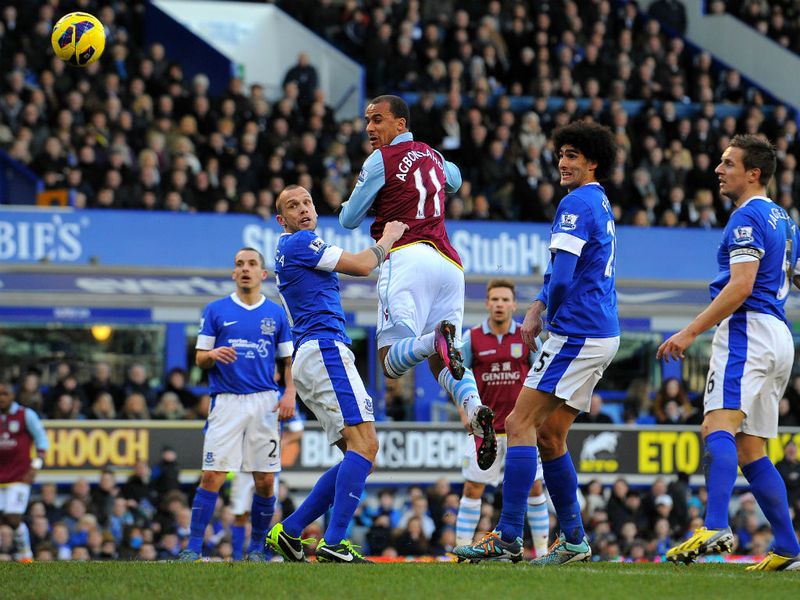 Victor Anichebe levelled matters for Everton, but Gabriel Agbonlahor rose to nod Aston Villa back in front.