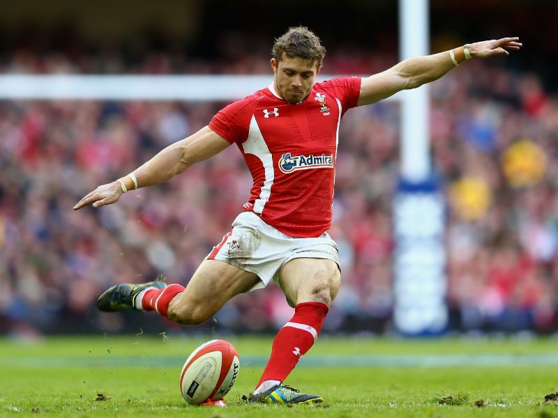 On target: Leigh Halfpenny kicks a penalty to land the first points of the game for Wales