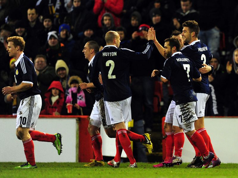 Charlie Mulgrew nets the opening goal of Strachan's reign