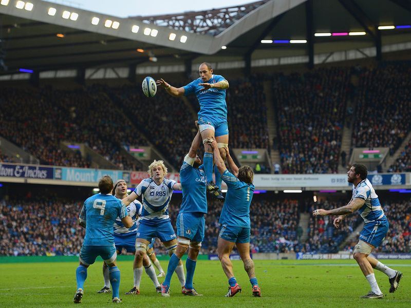 Leaping high: Sergio Parisse of Italy wins a line-out