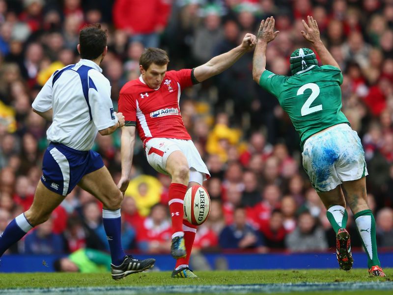 Vital block: The kick of Dan Biggar is charged down by Rory Best leading to the second Irish try