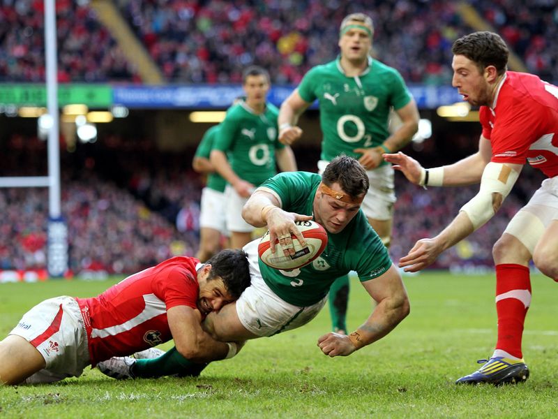 Try joy: Ireland's second try is scored by Cian Healy...