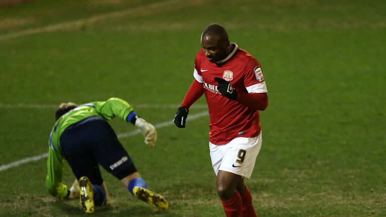 Jason Scotland: Celebrates opener at Oakwell