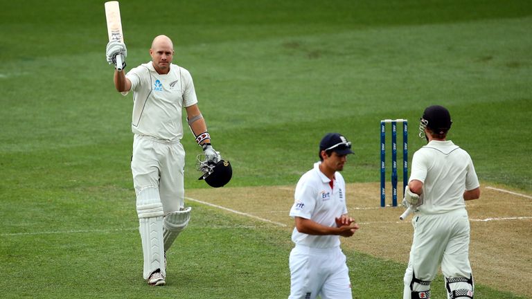Peter Fulton raises his bat after his maiden Test century