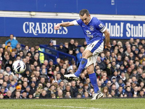 Leon Osman scores the opening goal for Everton