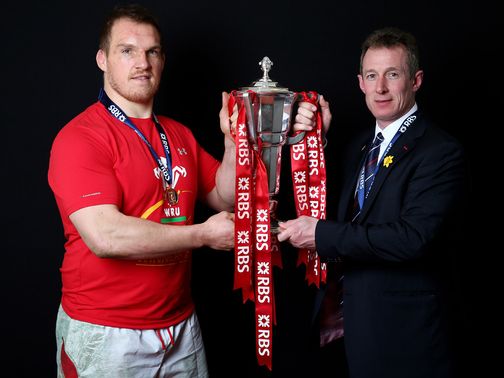 Gethin Jenkins and Rob Howley with the Six Nations trophy
