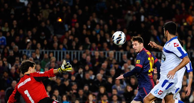 Lionel Messi scores for Barcelona.