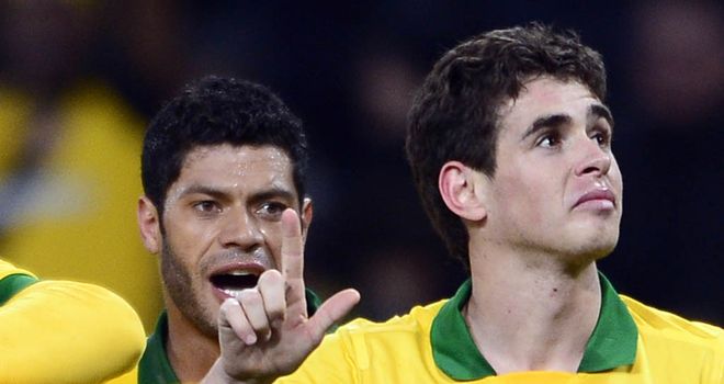 Oscar (right): Opened scoring for Brazil in friendly win over France