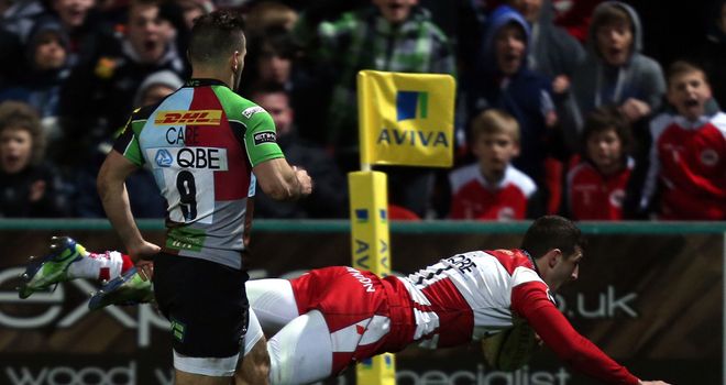 Jonny May: Dives in to score for Gloucester