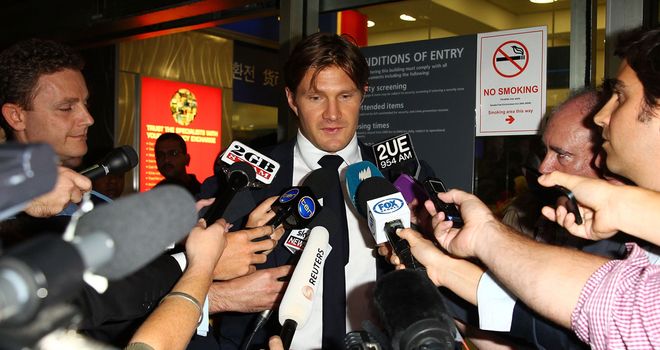 Shane Watson faces the media on his return from India