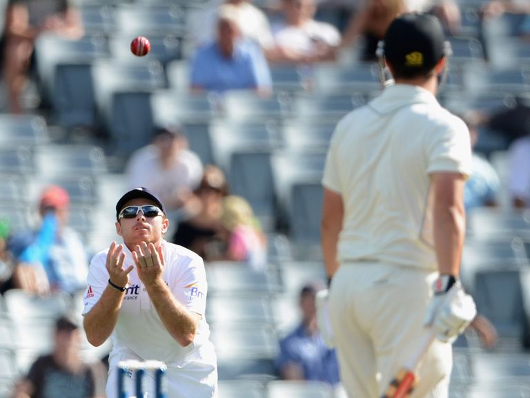 Ian Bell takes a simple catch after a Rutherford error