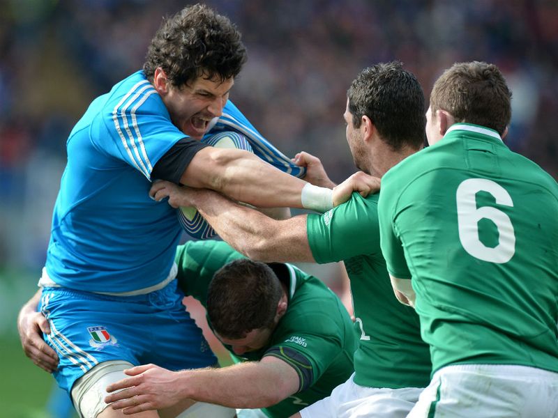 Battling hard: Alessandro Zanni tries to keep hold of the ball