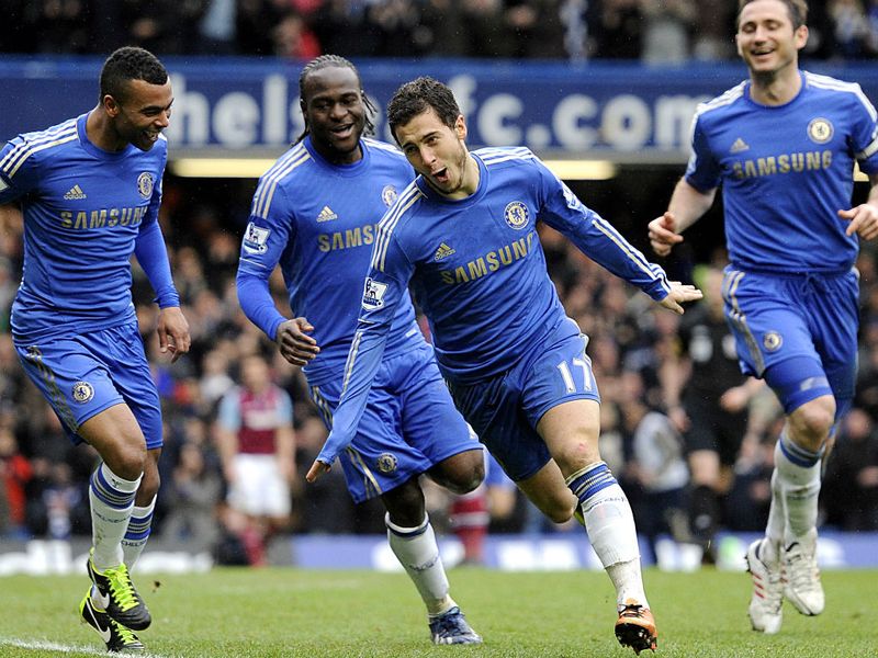 Eden Hazard celebrates in style after scoring Chelsea's second goal of the game