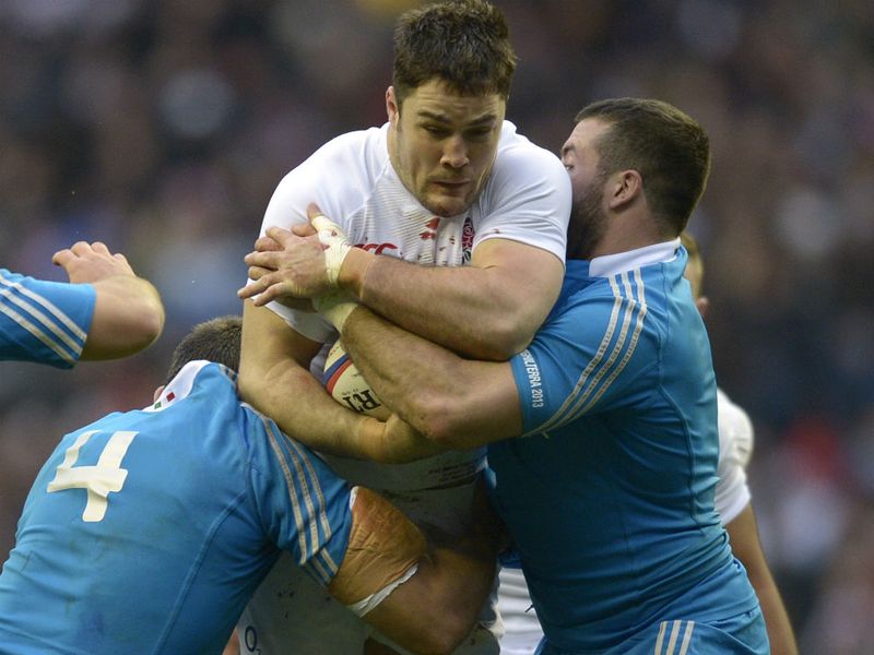 Tough tackling: England's centre Brad Barritt tries to break through