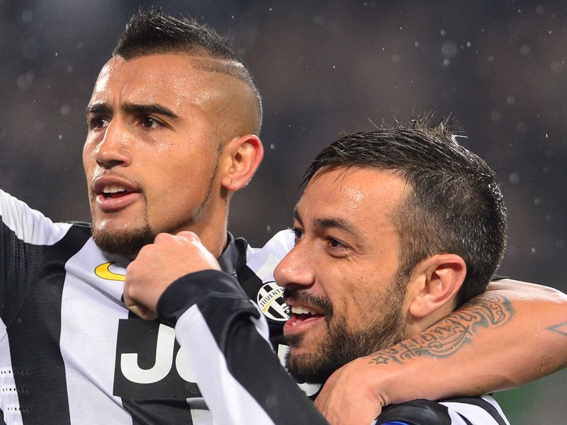 Fabio Quagliarella doubles Juve's advantage on the night before celebrating with Arturo Vidal