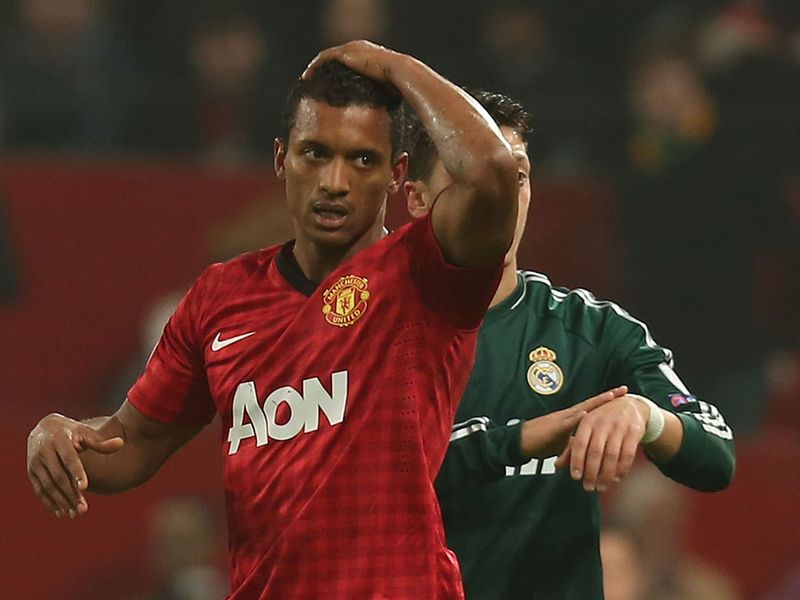 Nani is shocked to see the red card as Manchester United now need to protect their lead with just ten men.