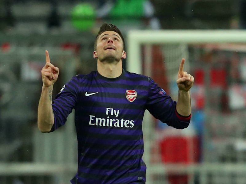 Olivier Giroud celebrates after his close-range finish gave Arsenal early hope