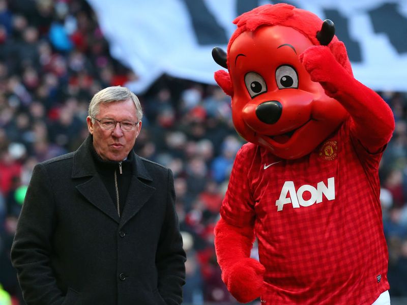 ... while Sir Alex Ferguson gets a pep talk from Fred the Red