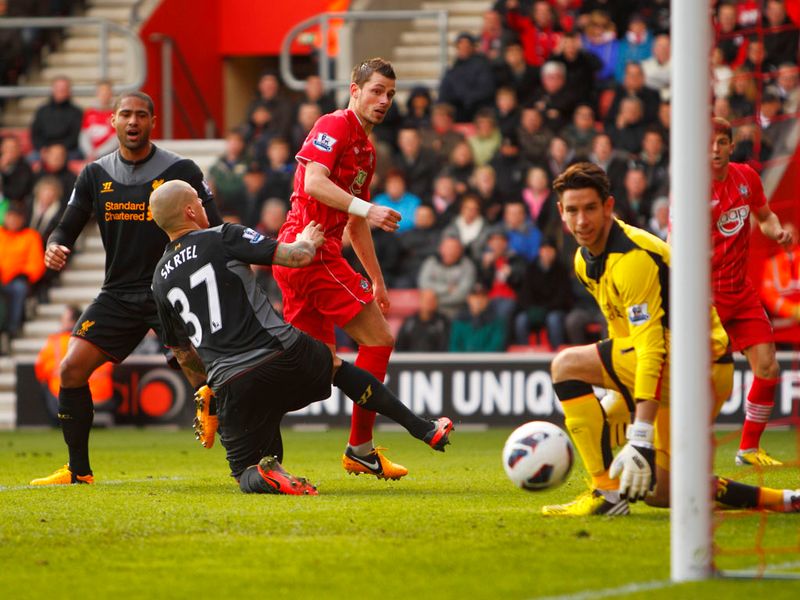 Morgan Schneiderlin scores the opening goal for Southampton in their clash with Liverpool