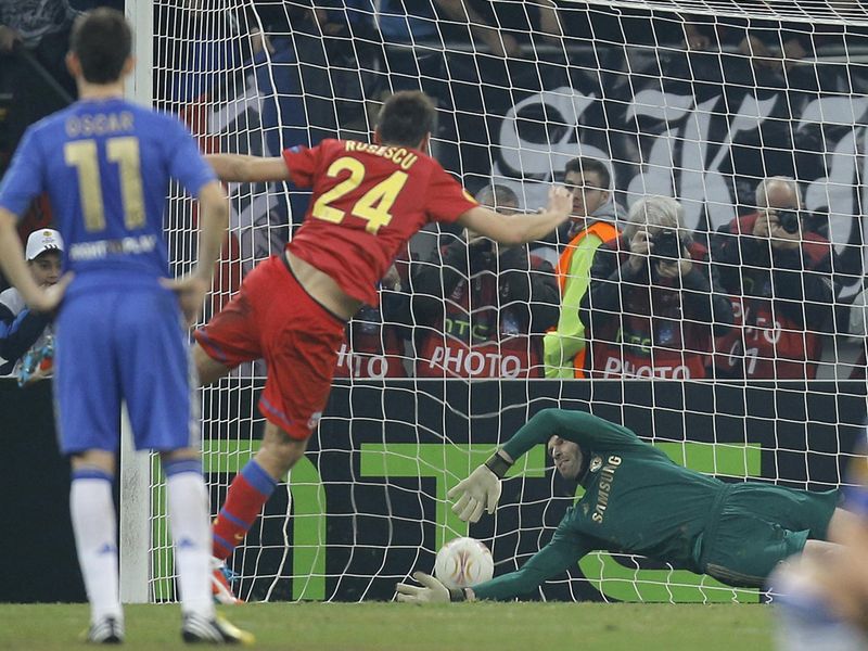 Rusescu picks himself up to slam home the 34th minute spot kick past Petr Cech