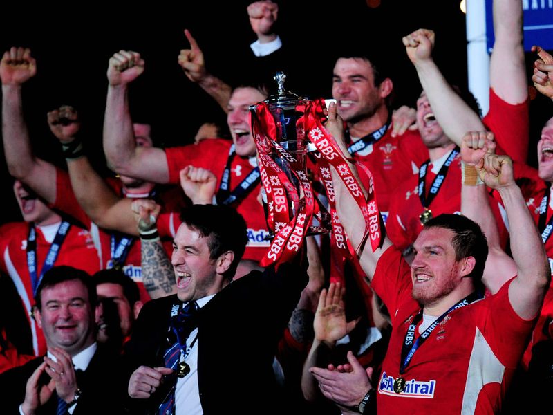 Celebration time: The injured Ryan Jones and Gethin Jenkins lift the Six Nations Championship trophy