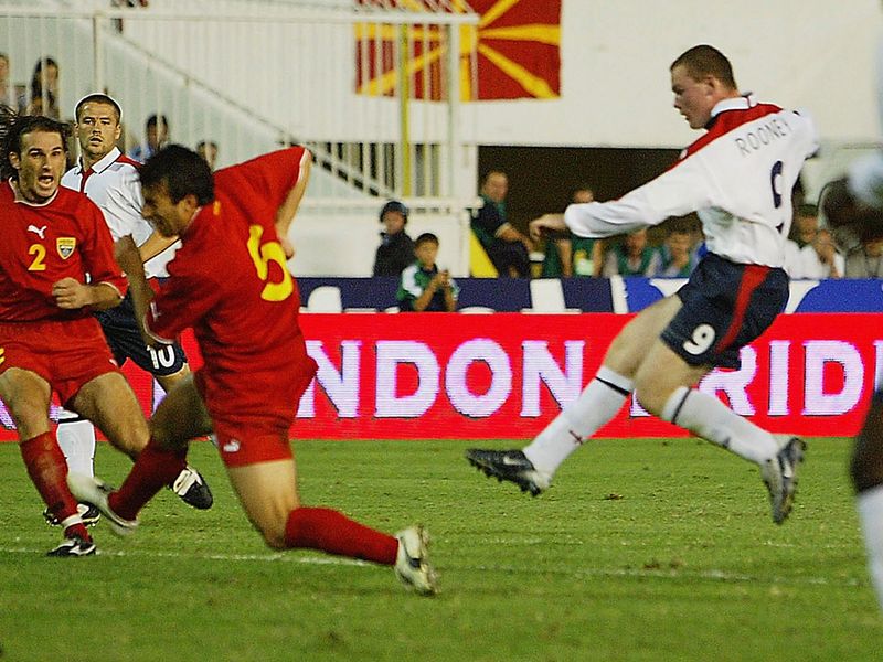 At 17 years and 317 days, he becomes England's youngest goalscorer with an equaliser in the Euro 2004 qualifier against Macedonia.