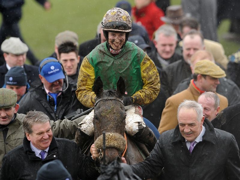 Bryan Cooper beams aboard Ted Veale after the County Hurdle