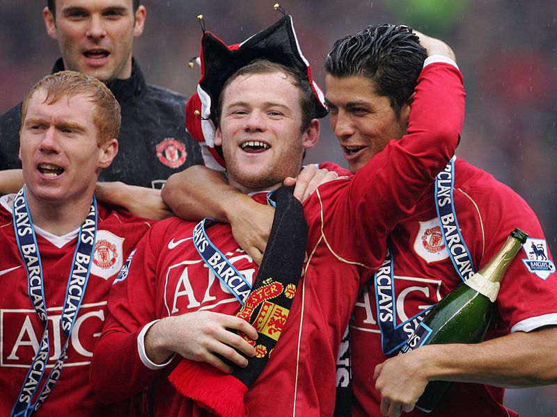 Manchester United clinch the Premier League title in 2006/07 and Rooney picks up his first league winners' medal.
