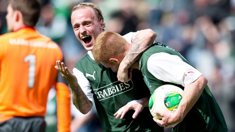 Leigh Griffiths and Eoin Doyle: Celebrate as Hibernian come back to win a classic semi-final