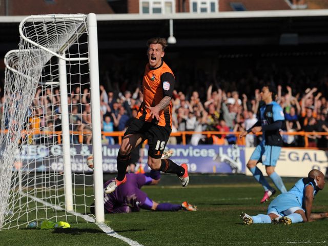 Jake Hyde: Celebrates his crucial goal for Barnet