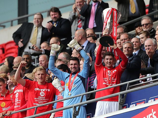 Crewe celebrate their Johnstone's Paint Trophy triumph