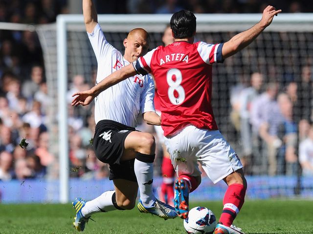 Steve Sidwell is sent off for this tackle on Mikel Arteta