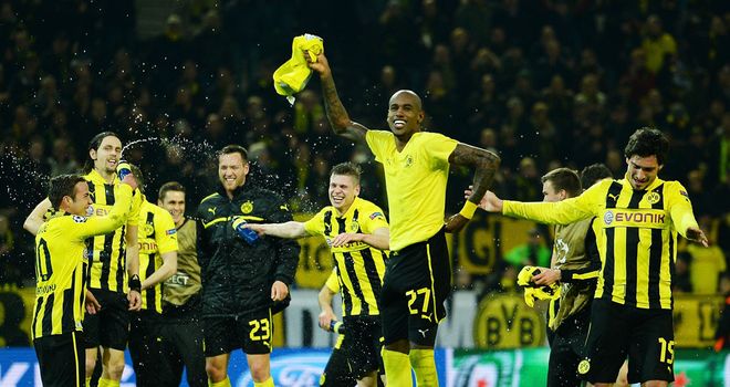 Dortmund's players celebrate after the final whistle Dortmund's players celebrate after the final whistle