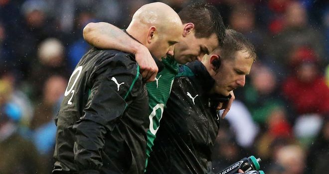 Jonathan Sexton limps off against England during February