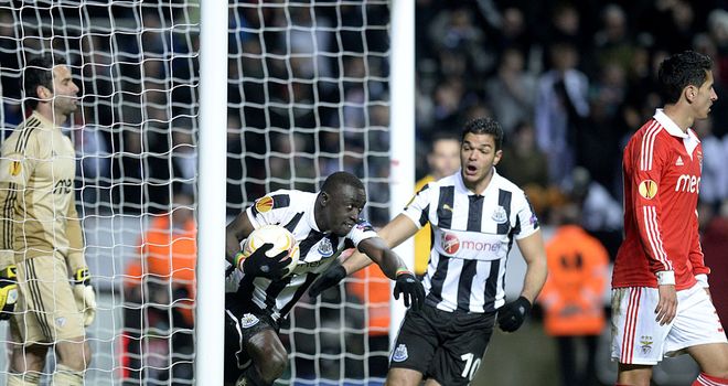 Papiss Cisse celebrates his goal with Hatem Ben Arfa