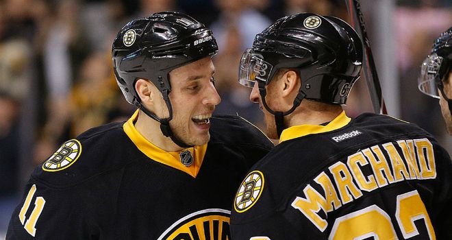 Boston Bruins celebrate a comfortable 6-2 victory over the Carolina Hurricanes