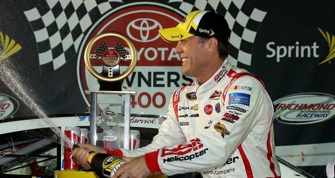 Kevin Harvick celebrates after his victory at Richmond