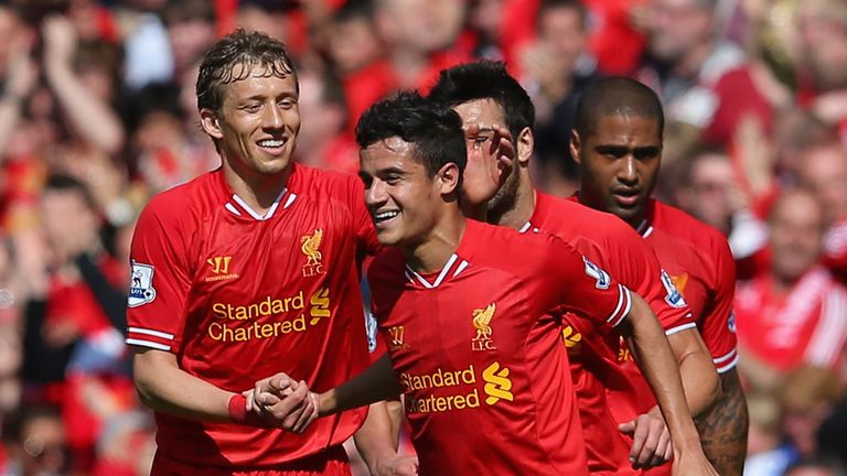 Philippe Coutinho celebrates his goal for Liverpool