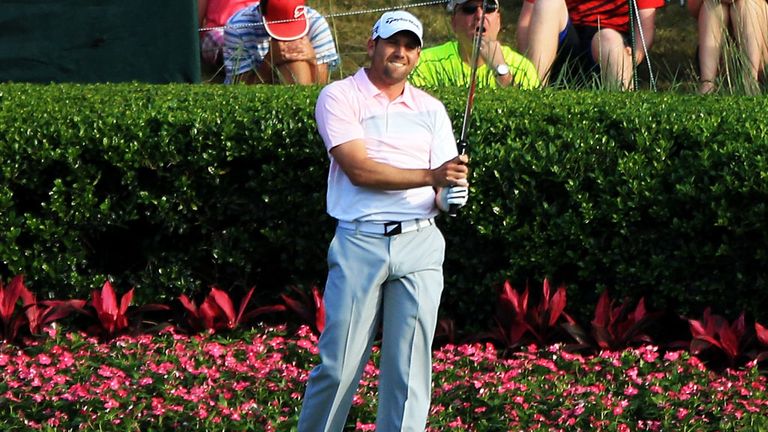 Sergio Garcia hits a tee-shot at the 17th hole on Sunday