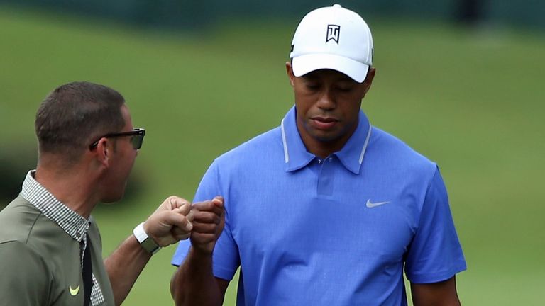 Tiger Woods (with coach Sean Foley in practice) has struggled at Sawgrass
